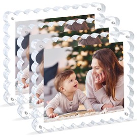 3Pack Scalloped Acrylic Photo Frame 8×10 Inch, 15+15mm Thick Block Clear Glass Photo Frame with Thick Block | Acrylic Picture Frames Modern Gift Set (3Pack, 8X10)