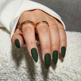 Matte Dark Green Press on Nails Almond Shaped Medium Almond Nails Press on Neutral Acrylic Nails Reusable Fake Nails for Women, Glue on Nails Medium Length Stiletto False Nails Gel Artificial Nails