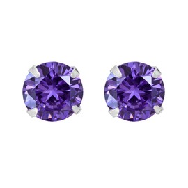 AeraVida Simply Colorful and Stylish Purple 6mm Round Cubic Zirconia and Sterling Silver Post Stud Earrings for Versatile and Trendy Fashion Accessories for Everyday Wear
