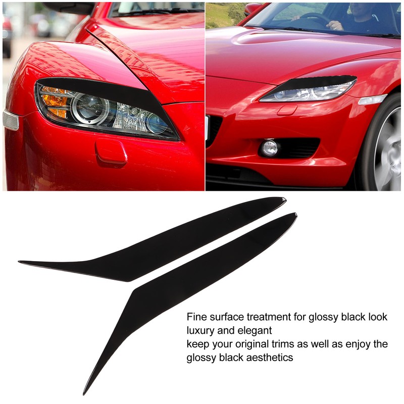 2PCS Front Headlight Eyebrow Gloss Black Decoration Soft Plastic Replacement