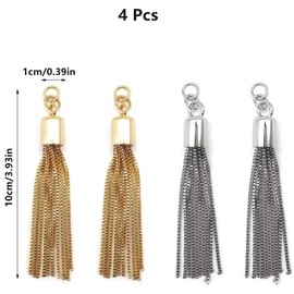Pack of 4 Metal Tassels, Pendant Bag Chain Tassel, Tassel Pendant Key Chain, Tassel Tassel, for Handbag, Bag, Purse, Hardware Accessories, DIY Craft Decor, Tassel Chain for Bag, Metal