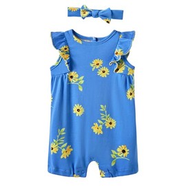 Minicoco Baby Girl Romper 100% Cotton Breathable Soft with Headband, Sleeveless Summer Outfits for Newborn Infant 0-24 Months