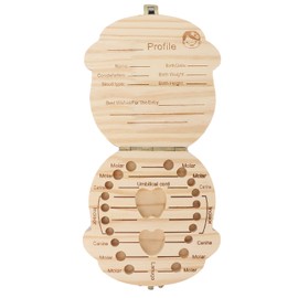 Gind Caja de madera rectangular con tapa abatible, almacenamiento dental Caja de dientes de leche resistente a la corrosión de madera Agujeros individuales para la infancia(Chicas)