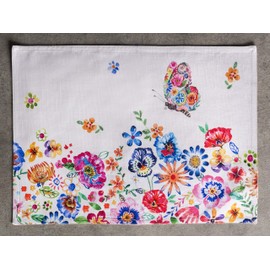 Maison d' Hermine Placemat 100% Cotton Cloth Placemats Decorative Washable Placemats for Mothers Day Gifts, Home, Kitchen, Dining & Camping, Happy Florals - High Summer - Spring/Summer (Set of 4)