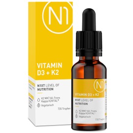 N1 Vitamin D3 K2 Drops - 1 Drop per Day - 735 Drops Premium D3K2: 99.7+% All-Trans (K2VITAL® by Kappa) + High Bioavailable D3 - Laboratory Tested, High Dosage, Liquid, Optimal Dose