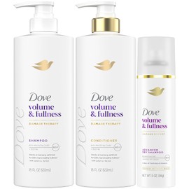 Dove Shampoo and Conditioner Set, Volume & Fullness + Advanced Dry Shampoo – Refresh & Revive Thin, Flat and Dry, Damaged Hair (3 Piece Set)