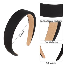CURASA Black Satin Headband Plain Wide Thick Headbands for Women Non Slip Soft Hair Bands Black Head Band For Girls