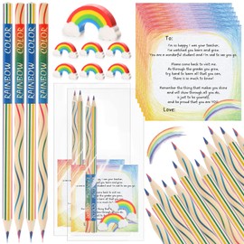 24 Set end of year student gifts Bulk 48 Rainbow Colored Pencils 24 Rainbow Erasers 24 Graduation Greeting Cards 24 Clear Self Adhesive Bag Stationery Gifts for Kids Kindergarten Classroom