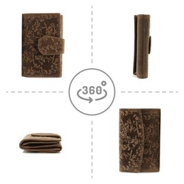 ekavale Women Blossom Pattern Leather Wallet for Women Medium Batch Closure RFID Protection, Dark brown, Classic