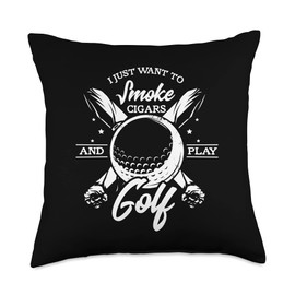 I just want to smoke cigars and play golf funny cigar gift Throw Pillow