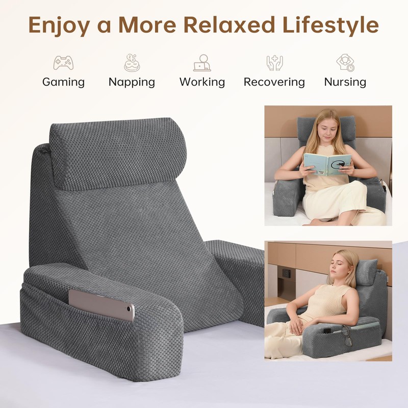 Vekkia 19'' Reading Pillow for Adults with XL Side Pockets