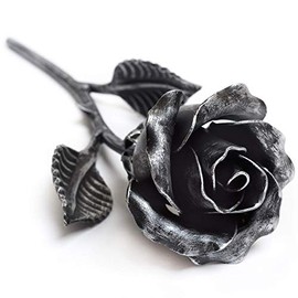Hand Forged Iron Rose Sculpture - Gift of Everlasting Love - Wrought Steel Flower