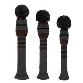 Scott Edward Golf Club Cover with a Pom Pom Set of 3 Fits Well Driver(460cc) Fairway Wood and Hybrid(UT) with Rotating Club Number Tags for Male/Female Golfers (Grey Black Brown Stripes)