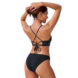 CRZ YOGA Womens Bikini Tops High Neck Crisscross Back Bathing Suit Swim Bra Padded Jungle Camouflage Gray Large