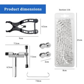 POPAPIE 1 Set Bicycle Chain Tool, 6/7/8 Speed Bicycle Chain, Steel Bike Chain with Chain Lock Pliers Chain Remover and 4 Pairs Chain Lock for Road Bike Mountain Bike