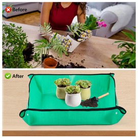 Repotting Mat for Indoor Plants, 26" x 26" Thickened Waterproof Potting Tray, Foldable Portable Soil Change Mat with Mess Control for Succulent Transplanting