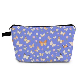 YULUENZE Purple Little Butterflies Makeup Bag Cute Small Organizer Bag with Zipper Purple Little Butterflies Cosmetic Bag Aesthetic Birthday Present for Women Friends