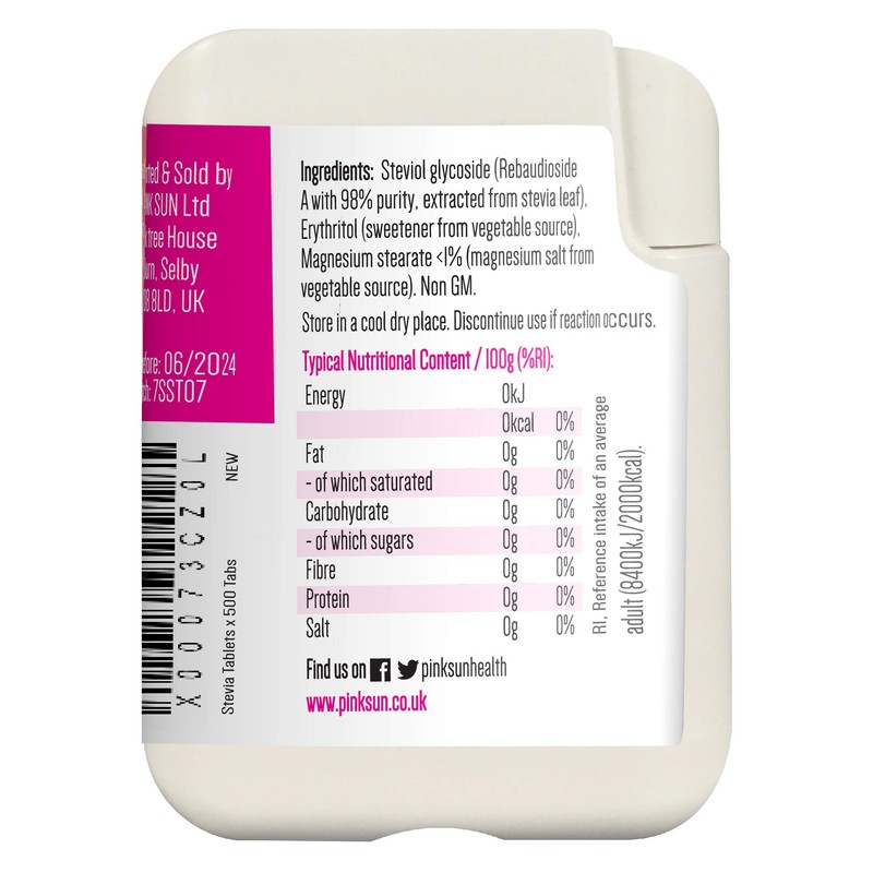 PINK SUN Stevia Tablets x 500 Tabs - Sweetener Sugar