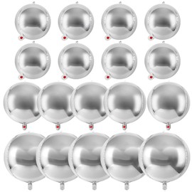 18 Pcs Silver Foil Balloons, Round 360 Degree Balloons, Unique Finish Balloons for Birthday Graduation Wedding Bachelorette Party Decorations, 5 Pcs 22 Inches, 5 Pcs 15 Inches, 8 Pcs 10 Inches