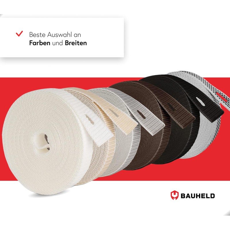 BAUHELD 6 m roller shutter belt, 23 mm, white, made