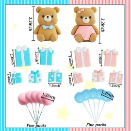 LaVenty Bears - Decoración para tartas para niños o niñas, decoración de pasteles de oso de peluche, decoración para tartas de baby shower (rosa y azul 1)