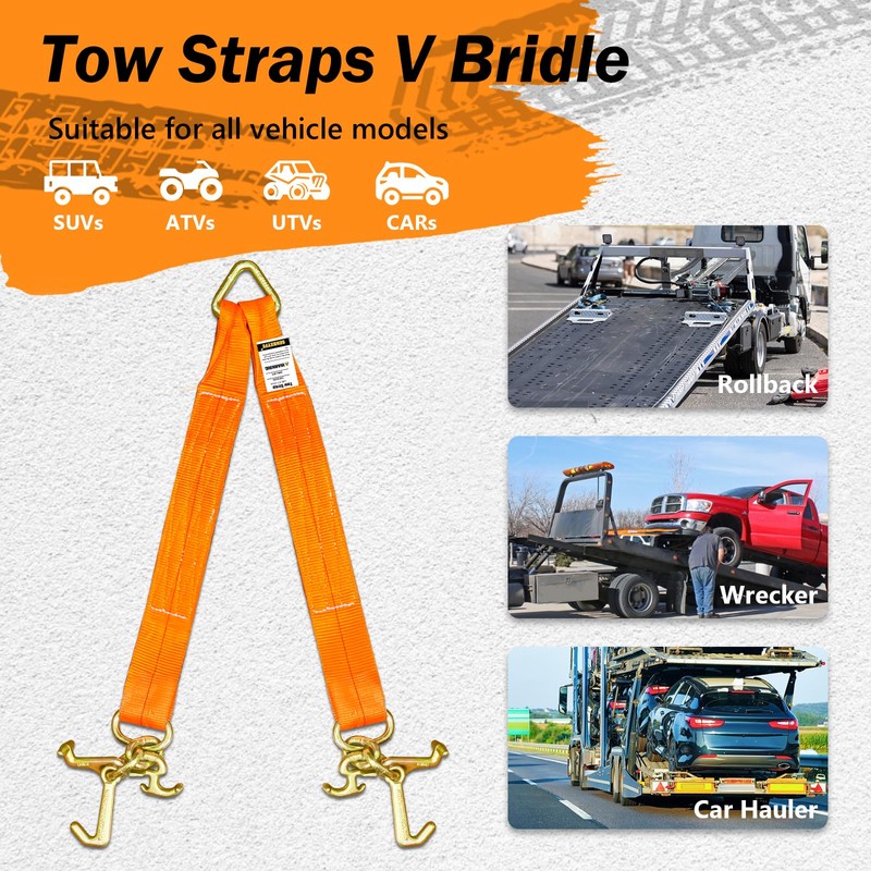SENKEYFE Tow Straps V Bridle, 3" x 24" Recovery V-Strap