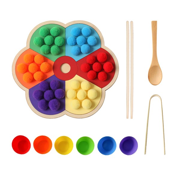 Mamimami Home Chopsticks Training Toy, Rainbow Building Blocks, Wooden Puzzle,
