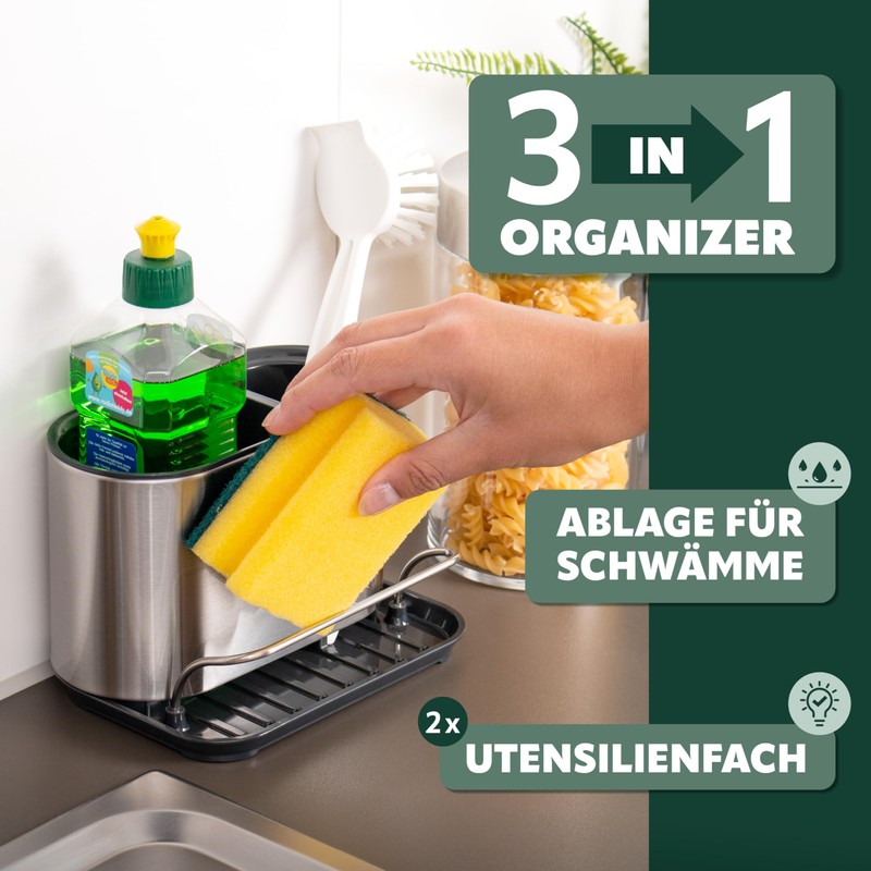 bremermann Sink Organizer with Sponge Holder and Dish Brush Holder,