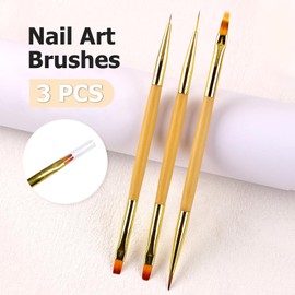 Sularpek 3 pcs Nail Art Brushes, Double Ended Nail Art Pens Kit, Nail Art Liner Brushes for DIY Nail Art Designs