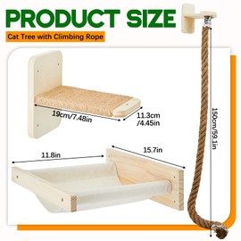 Weysat 3 Pcs Cat Wall Hammock Mounted Shelves with 4.92 ft Climbing Rope Steps and 15.8 x 11.8 Inch Cat Bed Kitten Tree Scratching Rope Climbing Tower Wall Shelves Perch Pet Furniture for Playing Rest