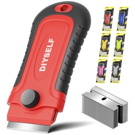 DIYSELF 1 Pack Razor Blade Scraper with 15 Extra Blades, Scraper Tool for Cleaning Window, Paint, Cooktop, Oven, Glass Stove Top Scraper, Razor Scraper with Buit-In Blade Storage