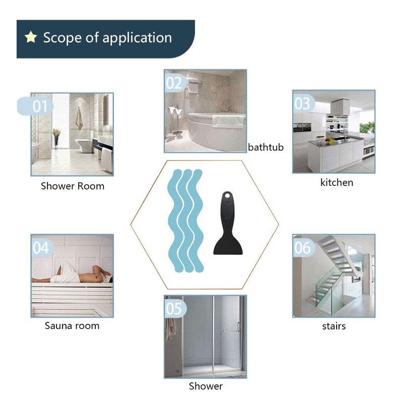 Ruiwaer 24pcs Wavy Pattern Blue Transparent Nonslip Stickers 1.3x18cm Anti