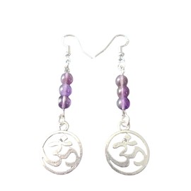 Om Amethyst Earrings 925 Sterling Silver Hooks Purple Gemstone Crystal Chakra Gift