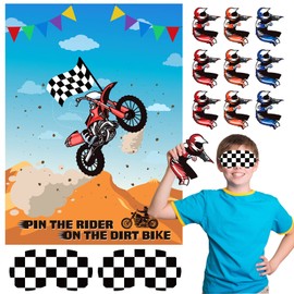 ASTARON Pin The Tail Games Pin The Rider on The Motocross Party Game with 30 Driver Sticker for Dirt Bike Theme Party Supplies, Boys Girls Party Baby Shower Background Christmas Party Gifts Favors