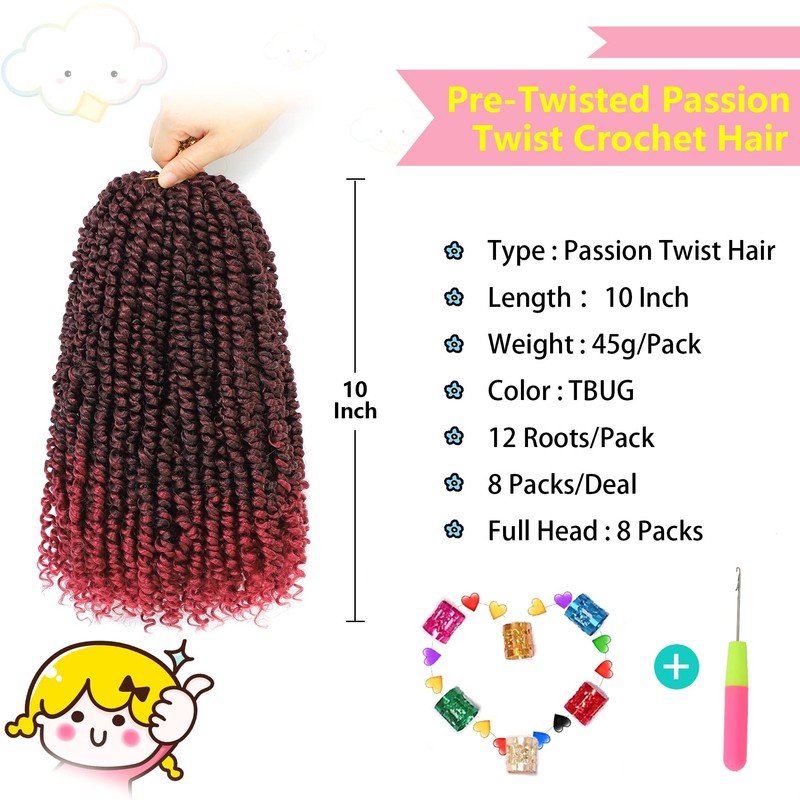 Fulcrum Passion Twist Hair 10 Inch, 8 Packs Passion Twist
