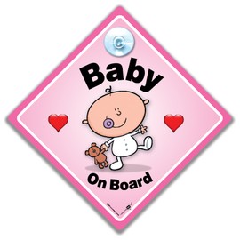 Baby on Board Autoschild 14 x 14 cm rosa Baby Autoschild mit Saugnapf UV-beständig