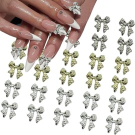 Metal Bow Charms 3D Bowknot Nail Charm for Nail Art Y2K Gold Silver Nail Charms Bulk Design Christmas Decorat Nail Gem and Charms Ribbon Bowknot Charm for Nail Supplies Nail Accessories