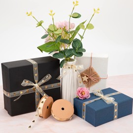 2 Rolls Heart Printed Satin Ribbon Gold Gift Ribbon Snow Yarn Ribbon for Crafts, Gift Wrapping, Flowers, Wedding Party, Bridal Jewellery (1.5 cm x 9 m)