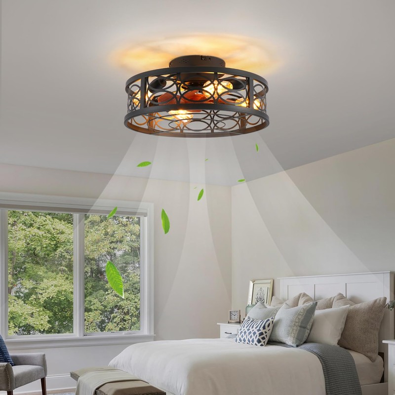 HUEOCZW 20" Caged Ceiling Fan with Light and Remote，Bladeless Ceiling