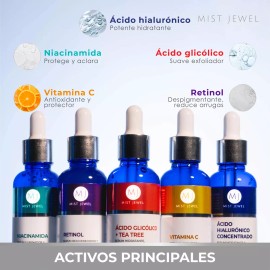 Mist Jewel Kit Facial Avanzado Con 5 Sueros Ácido hialurónico, Retinol, Vitamina C, Niacinamida, Acido Glicólico Momento De Aplicación Día/noche Tipo De Piel