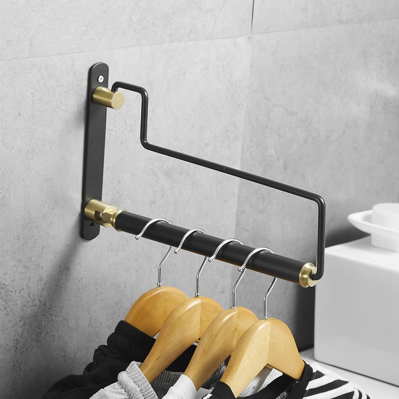 Hiendure Folding Clothes Hanger Drying Rack Black Wall-Mounted Clothes Organizer