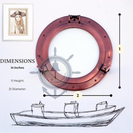 Nagina International Antique Coke Copper Wall Mounted Nautical Premium Aluminum Vintage Window | Ship's Porthole | Pirate's Maritime Nautical Themed Decor (08 Inches, Transparent Glass Window)