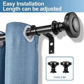 Urbanest 1-inch Diameter Semplice Adjustable Single Drapery Curtain Rod, 48-inch to 84-inch, Black