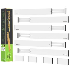 ANTOWIN Expandable Bamboo Drawer Dividers, Drawer Separators,17-22 inches Adjustable Spring-loaded Organizer for Large Utensil, Clothes, Tools Drawers, 6Pack (White)
