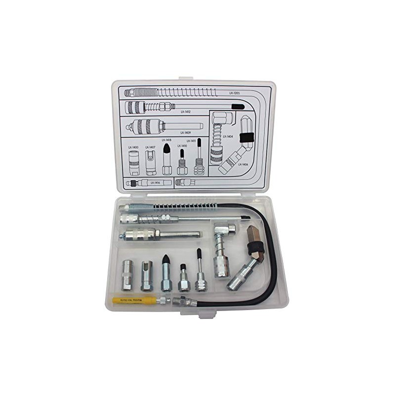 Lumax LX-1470 Silver Lubrication Accessory Kit, 11-Piece. Kit Contains 11