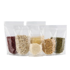 WACCOMT Pack 3.15mil Thick 100pcs 9x12.5cm (3.5x4.9inch) Resealable Food Stand Up Pouches Clear Plastic Stand Up Food Bag Heat Seal Bags for Zip Food Storage Lock Candy Snack Sample Baggies with Notch