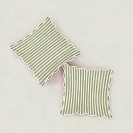 Mayler Yee Scalloped Throw Pillow Covers | Decorative Couch Pillows | Cute Stripe Pillow Cases | Boho Sytle for Living Room (Green & White, 18x18 Inch)
