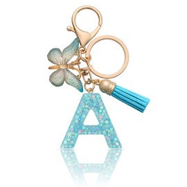 MORSUNBELA Keyring Letter Keyring Girls Initial Letter Keyring for Women Ladies Blue, Blue-e