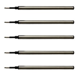 5X Black Rollerball Pen Refills by Secretary. Compatible with Most Rollerball pens, Medium tip