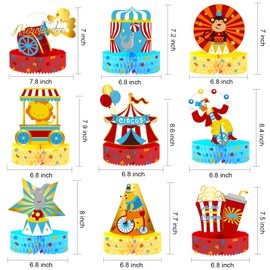 NICROLANDEE Carnival Party Decorations - 9 Pieces Circus Animals Honeycomb Center Toppers Table Decorations with Plastic Ribbons for Carnival, Theme Party, Birthday, Circus, Baby Shower, Party Favors
